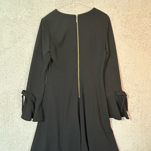 Calvin Klein Black A-Line Dress with V-Neck and Bell Sleeves NWOT - Picture 6 of 13